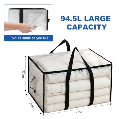 6 Pack Clothes Storage Bags with Zips, 94L Heavy Duty Clear Moving Bags — view 2