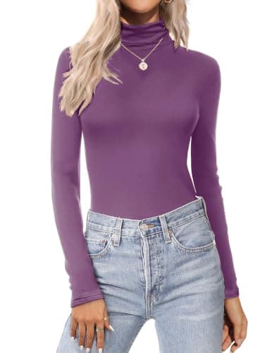 Zeagoo Roll Neck Top for Women Polo Neck Long Sleeve Thermal Jumper Purple