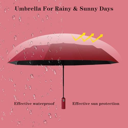 FANSEZQ ANSEZQ Windproof Travel Umbrella - Automatic Open Close, 24 Ribs Heavy Duty Compact Folding Umbrella, UV Protection Rain Umbrella for Men and Women (burgundy) — view 2