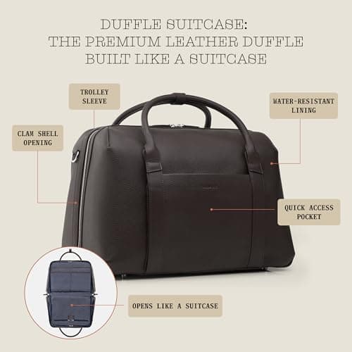 Wool & Oak Duffle Suitcase - Carry-On Size, Brown Leather, 33 L (Chocolate - Leather), Leather — view 3