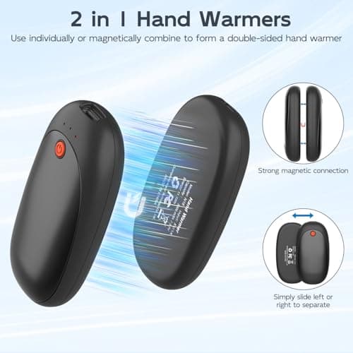 Mezeic Rechargeable Hand Warmers 2 Pack, 6000mAh Electric Hand Warmer Pocket Magnetic Heater Christmas Winter Warm Gifts for Outdoor Golf Hiking Camping, Gloves Fitting, Travel Essentials - Black — view 3