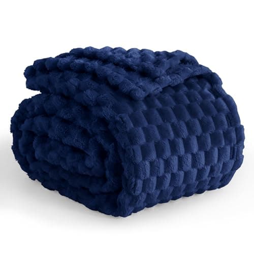Aisbo Navy Throw Blankets for Sofa - Fleece Fluffy Throws for Beds Double, Soft Warm Fuzzy Big Blanket for Couch, 150x200 cm