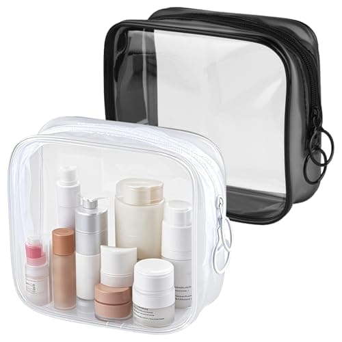 PLULON TSA Approved Toiletry Bag, 2 Pack Small Makeup Bag for Purse Clear Mini Cosmetic Zipper Pouch Waterproof Travel Bag for Women Men Purse Essentials - Black, White