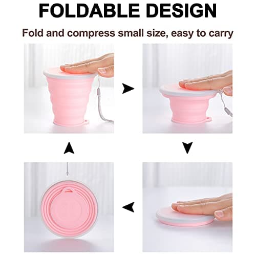xocome Foldable Cup, 250 MLReusable Food Grade Folding Mug with Lids, Expandable Retractable Drinking Set, Portable, Pocket Size for Outdoor Camping Travel and Hiking(2 Pack) — view 3