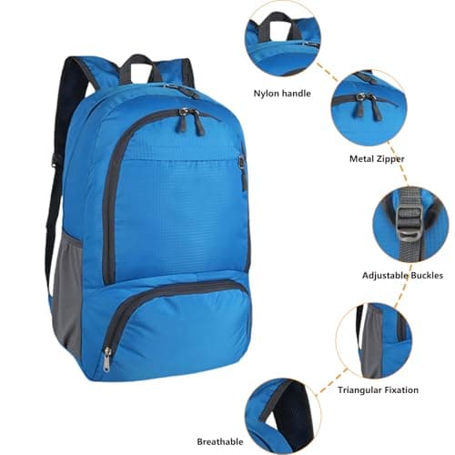 GUZHAIREN 30L Foldable Backpack, Waterproof Rucksack for Men Women, Blue — view 3