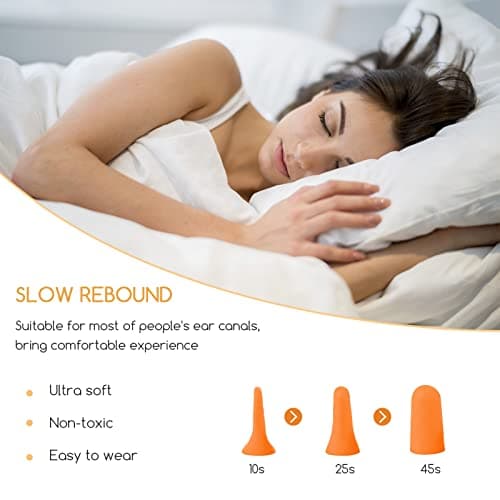 Soft Foam Ear Plugs with Aluminum Carry Case, 60 Pairs - 38db Noise Reduction Sponge Earplugs Noise Cancelling Ear Plugs for Sleeping, Travel, Concerts, Studying, Work, Loud Noise (Orange) — view 3