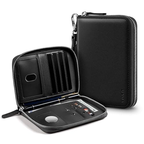VULKIT Passport Holder Travel Wallet with AirTag Holder RFID Blocking Leather Document Airplane Holiday Essentials Organiser Bag