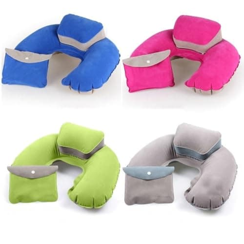 ERINGOGO U Shaped Inflatable Head Neck Cushion for Travel Outdoor Use Green