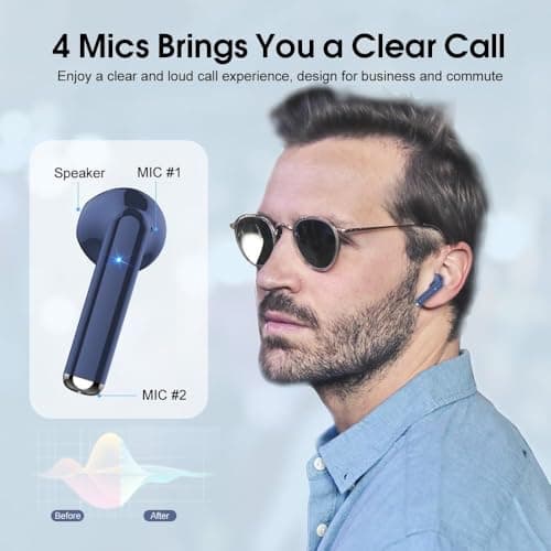 OYIB Wireless Earbuds, 2026 New Bluetooth 5.3 Headphones with HiFi Stereo and ENC Noise Cancelling Mic, 25H Bluetooth Earphones with LED Display and IP7 Waterproof for Workout/Running/Fitness, Blue — view 3