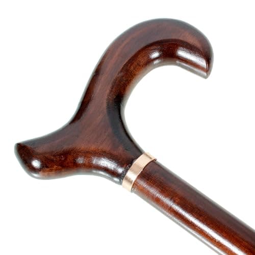Gents Handcrafted Scorched Handle Wooden Derby Cane With Collar Walking Stick Mens Ladies - 95cm (37") (Scorched Brown)