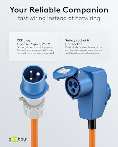 goobay EEC Adapter Cable for Caravan, 1.5 m, EEC Plug to 90° EEC Socket and Protective Contact Socket with Locking Caps, Camping Cable, Motorhome and Caravan, 76232 — view 6