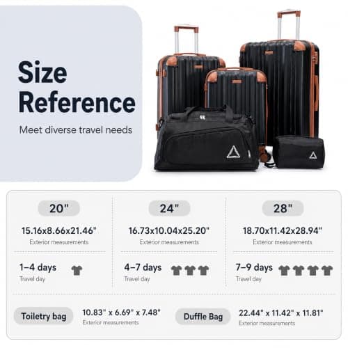 CONCEPTEN Luggage Sets Hard Shell Suitcases with Wheels, Black, Hardside — view 5