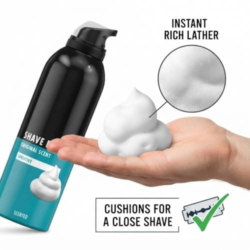 3 x 200ml Men’s Shaving Foam Mousse Sensitive Skin | Gentle Moisturising Shaving Cream for Clean, Comfortable & Irritation-Free Grooming | Smooth Face & Body Shave with Soft Aftershave Feel Multipack — view 5