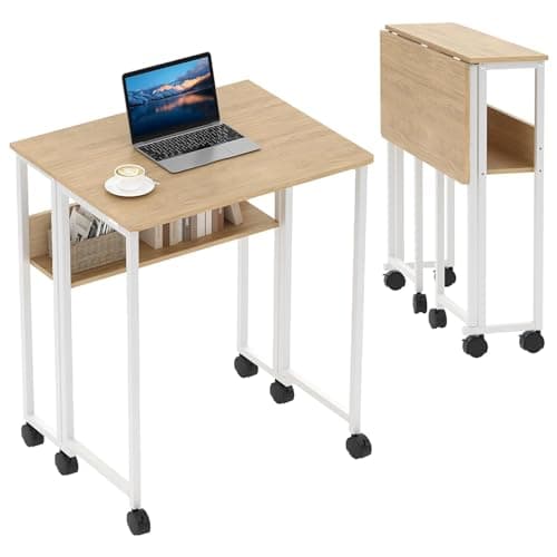 Aptliton Folding Desk, No Assembly Small Computer Desk, 80cm Portable Foldable Table for Small Spaces, Sturdy Home Office Writing Workstation for Bedroom, Study, Students (Brown)