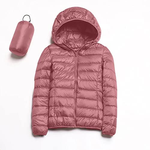 Womens Winter Lightweight Puffer Jacket with Hood Warm Short Packable Women Quilted Jacket Transitional Padded Down Jacket for Ladies Lined for Hiking Travel Plus Size Thin Jacket Down Pink — view 4
