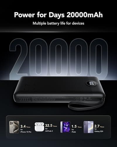 VRURC Portable Charger 20000mAh with Built in Fast Charging Cables — view 5