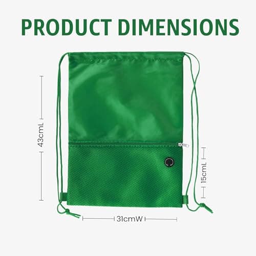 Bodygenix Unisex Drawstring Backpack for Sports – Lightweight Polyester Bag with Front Zip Pocket & Headphone Port – Waterproof Cinch String Bag for Sports, School, Swim, Travel & Beach Use - Green — view 5
