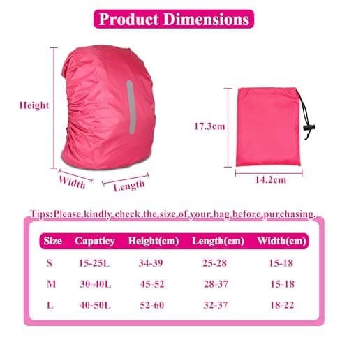 Waterproof Backpack Cover with Reflective, 15L-25L Rucksack Rain Cover with Storage bag, Rainproof Rucksack Cover for Hiking Camping Traveling Cycling (Pink, S) — view 2