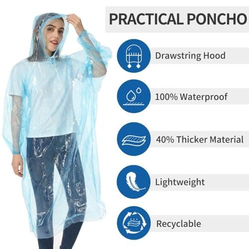 Opret Disposable Rain Ponchos 5 Pack Blue, Emergency Raincoats, Waterproof — view 4