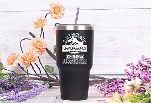 Gifts for Grandpa, Grandpasaurus Travel Mug Don't Mess with Grandpasaurus You'll Get Jurasskicked Travel Tumbler Mug Birthday Father's Day Gifts for Grandpa from Granddaughter Grandson Grandchild 30OZ — view 4