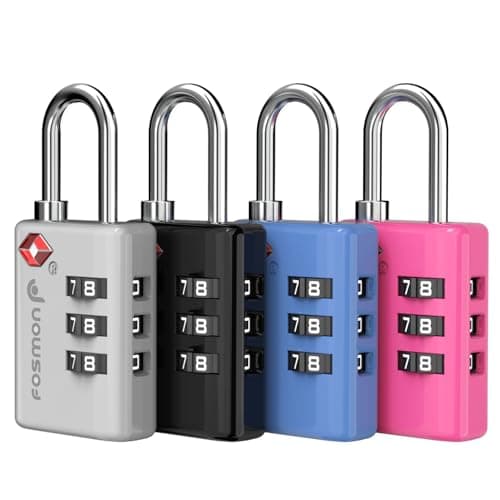 Fosmon TSA Accepted Luggage Locks, (4 Pack) Open Alert Indicator 3 Digit Combination Padlock Codes with Alloy Body for Travel Bag, Suit Case, Lockers, Gym, Bike Locks - Black, Blue, Pink, and Silver…