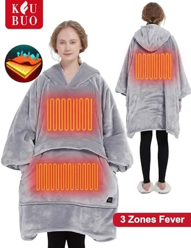 KFUBUO Heated Electric Wearable Blanket Throw Battery Operated Portable USB Cordless Outdoor Hoodie Sweatshirt (Heated Blanket Light Grey) — view 2