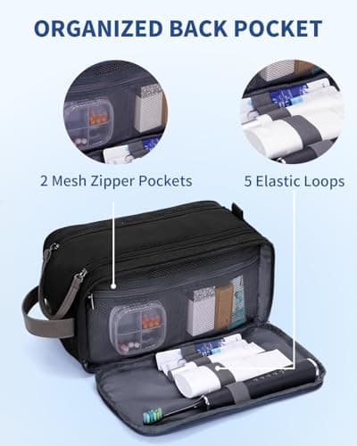 WANDF Toiletry Bag for Men Travel Wash Bag Toiletry Organizer Canvas and PU Leather Dopp Kit Water-Resistant Shaving Kit for Travel Accessories (Black, Patent Pending) — view 4
