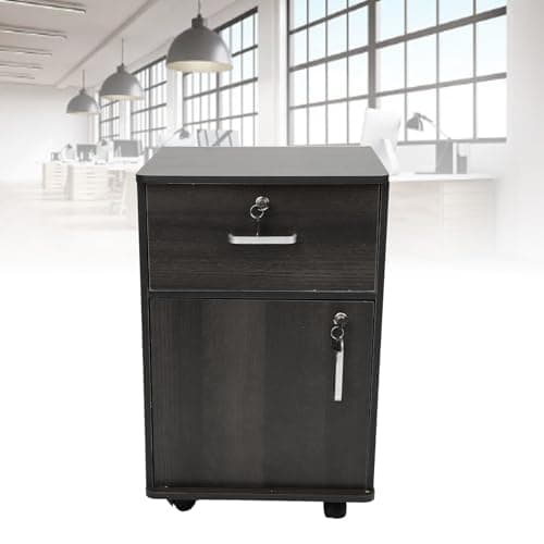Hamwesh Mobile File Cabinet with Wheels and Locks, Under Desk Vertical Filing Cabinet for A4 Letter Size and Hanging Folders, Rolling Printer Stand Storage Cart for Home Office (Walnut Color) — view 2