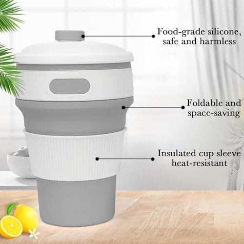 Accmuzzy 2 Pack Collapsible Cup with Lid,Camping Travel Mugs for Hot Drinks,Coffee Cup Travel,Foldable Cup for Picnic,Camping,Hiking,Office (1 Grey 1 Purple) — view 4