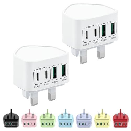 2-Pack USB C Plug UK, 40W 4-Port Multi USB Plug Fast Charger Dual PD Power Adapter +QC Multiport Wall Charge Head Mains Type C Charging Plug for iPhone 17 16 15 14 13 12 11 Pro Max Plus, iPad
