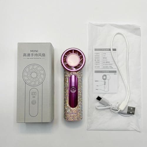 Fully Rhinestone Handheld Turbine Fan - Luxury Crystal-Encrusted Multi-Speed Portable Fan | Digital Display & USB Rechargeable Cooling Tool | Glamorous Pocket Mini Faņ — view 5