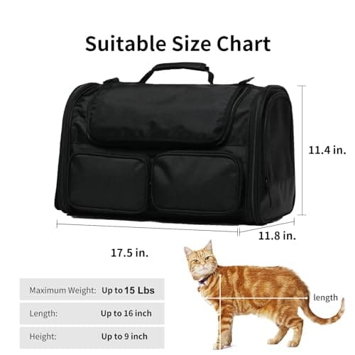 FUKUMARU Cat Carrier, 4 Mesh Windows Small Dog Carrier, 4 Storage Pockets Cat Travel Bag, Under 6.8 Kg Airline Approved Pet Carrier, Rollable Cover for Nervous Cats, Black — view 5