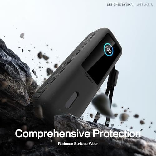 Silicone Case for Anker Laptop Power Bank 165W (25000mAh) with 1/4-inch Nut Hole, TF/Sim Card, Card Pin Storage Slot for Anker Power Bank 165W Skin-Friendly Anti-Lost Protective Case (Black) — view 6