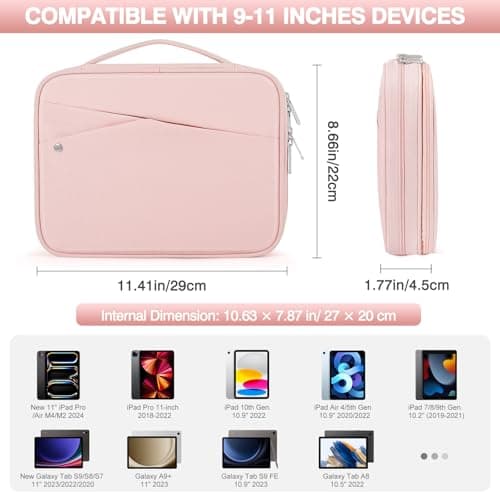 MoKo 9-11 Inch Tablet Sleeve Bag for iPad A16 2025, 10.2-inch iPad 2021, Pro 11" M5, Air M3, Galaxy Tab A11+/ A9+, Protective Sleeve Bag for Pencil/Magic Keyboard, Pink — view 2