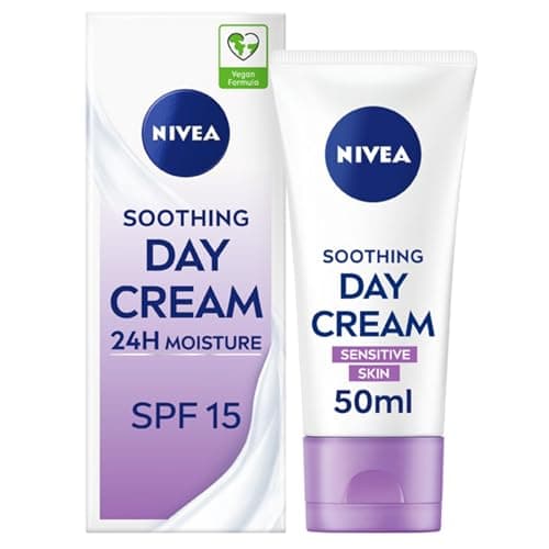NIVEA Sensitive Day Cream, Face Cream and Moisturiser with SPF 15 for Sensitive Skin, Summer Skin Care Essentials, Sensitive Moisturising Cream, 50 ml (Pack of 1)