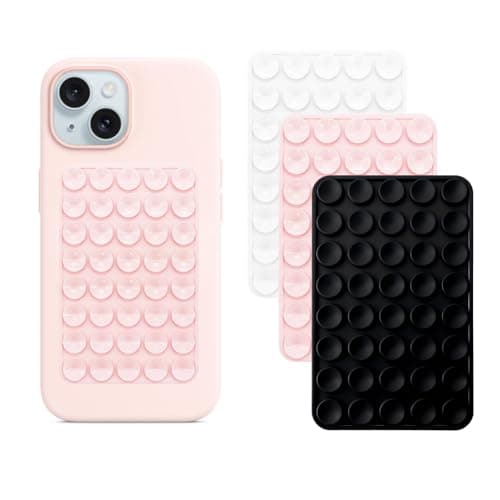 3-Pack Silicone Suction Phone Mount with Adhesive Base - Universal Anti-Slip Holder for iPhone, Samsung, Google Pixel & More - Secure Multi-Surface Grip for Car (Pink)