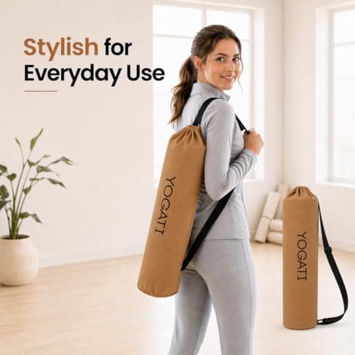 YOGATI® Yoga Mat Bag | Large Synthetic Cotton Yoga Mat Bags for Women and Men with Adjustable Strap | Perfect for Pilates and Exercise Mats | 19x80 cm Yoga and Pilates Mat Bag. Earth Yellow — view 5