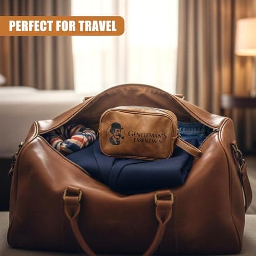 GEEZY PU Leather Mens Toiletry Bag - Travel Wash Bag & Organiser with Zipped Compartments & Side Handle - Water Resistant Grooming Case for Shaving Kit, Toiletries, Gym, Home, Trips — view 5