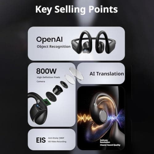 8MP Smart Camera Open-Ear Headset EIS Video, AI,IP54 Waterproof,Dual Mic — view 2