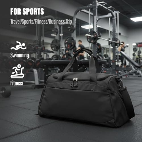 Viiotu Gym Bag with Shoe Compartment for Men Women, Water Resistant Oxford Fabric Duffle Bag with Wet Dry Pocket, Lightweight Sports Bag Travel Bag with Adjustable Strap for Fitness Weekend (Black) — view 6