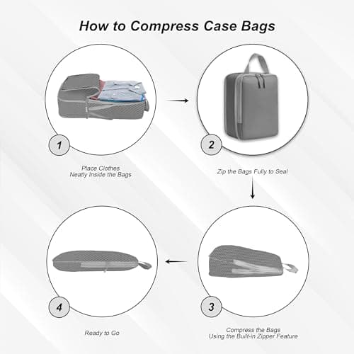 White Hawk 8-Pcs Compression Packing Cubes for Suitcases – Waterproof Diamond Polyester, No Mesh, Space-Saving Luggage Organiser, Travel Bags for Suitcases, Backpacks & Carry-Ons (Gray) — view 4