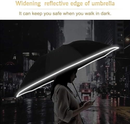 Bodyguard Inverted Umbrella Large Windproof Umbrellas for Rain Sun Travel Umbrella Compact with Reflective Stripe, Gray-46 INCH — view 2