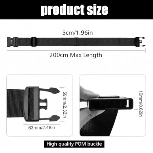4Pcs Heavy Duty Luggage Straps with Lock - 2 Colours Adjustable Suitcase Straps for Travel Cases, Personalised Luggage Strap for Easy Identification (Black) — view 2