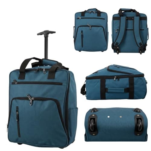 TR-E-002 EasyJet Cabin Bags 45x36x20cm Underseat Rucksack for Plane Hand Luggage Backpack Rolling Wheeled Travel Backpack with Adjustable Height Handle Travel Bag Turquoise