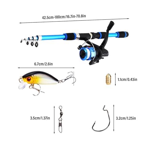 1.8M Telescopic Fishing Set Rod and Spinning Reel Combo Tackle Kit children's carbon fiber starter Complete for Saltwater and Freshwater Fishing — view 2