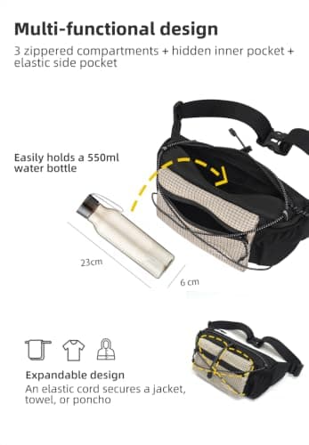 Waist Pack with Security Pocket, Large Capacity & Expandable – Multifunctional Bum Bag/Chest Pack for Hiking, Cycling, Skiing & Travel (Ivory) — view 3