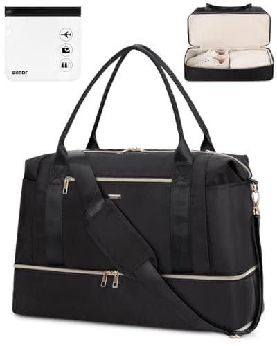 WANDF 45x36x20 Cabin Bag for EasyJet Airlines Underseat Carry on Hand Luggage with Shoe Compartment, Wet Pocket & TSA Approved Quart Size Bag, Travel Duffel Holdall for Women and Men (Black)