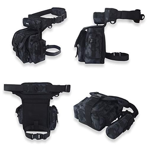 Jueachy Multifunctional Drop Leg Waist Bag, Military Tactical Thigh Hip Outdoor Pack for Motorcycling Hiking Traveling Fishing Tool Pouch, Black Camouflage, Taglia unica, Bag Organizer — view 6