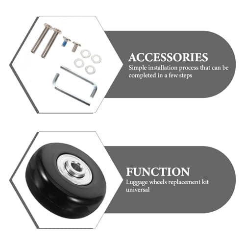 2pcs Suitcase Wheel Replacement Kit Black Metal Rubber — view 3