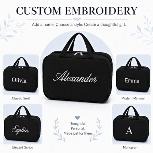 Personalised Large Toiletry Bag, Handle and Divider, Black XL — view 2
